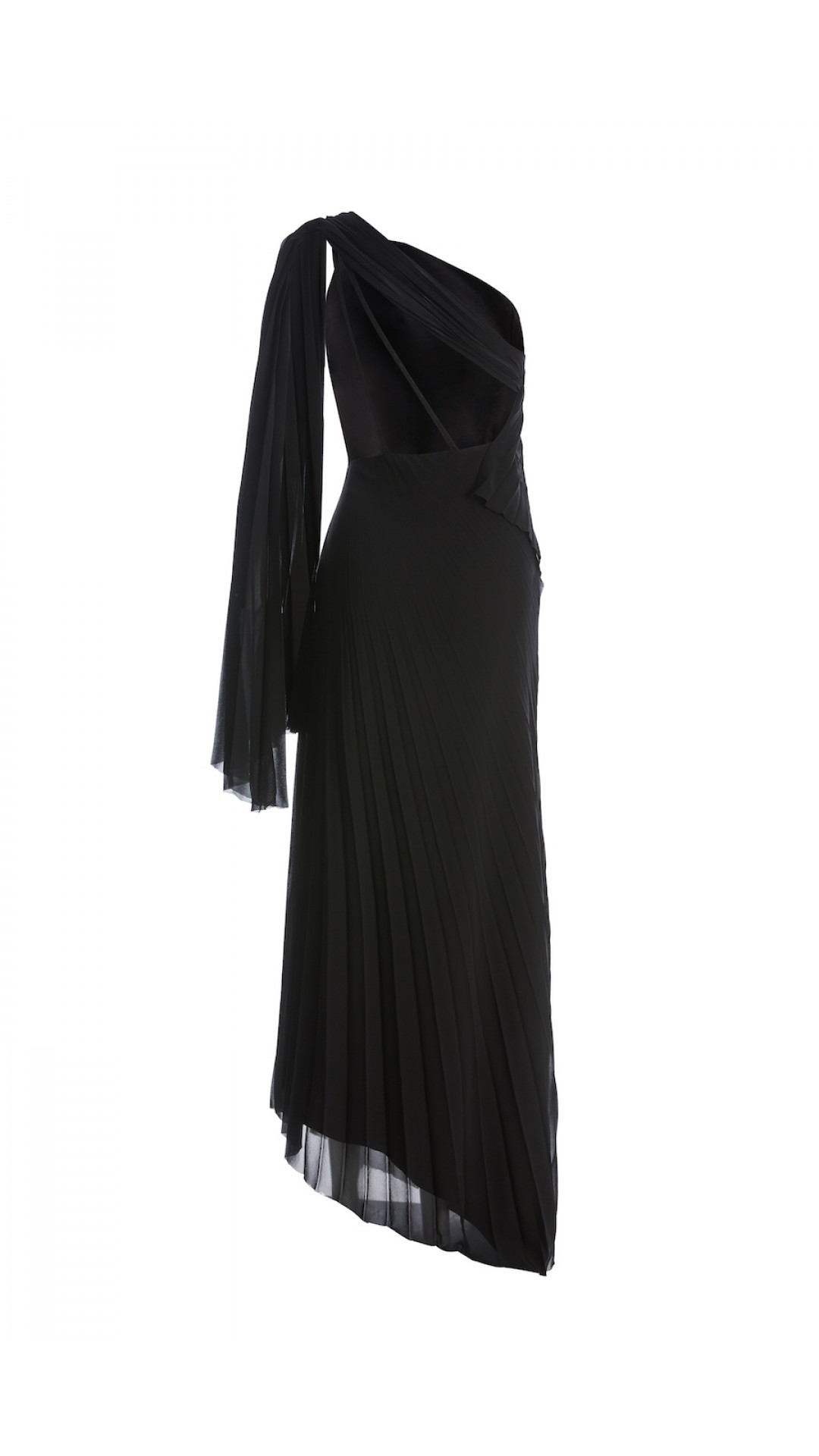 BLACK PLEATED DRESS WITH WEAVE DETAIL 