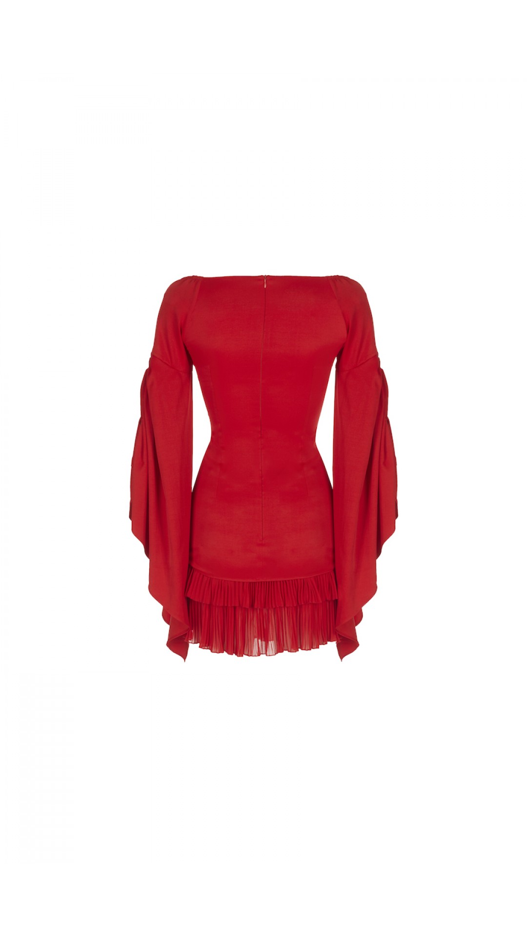 RED BLOUSE WITH RUFFLED ARM AND FRINGE DETAILS 
